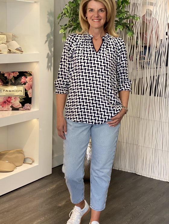 Freequent Adney Blouse star offwhite w. navy - Afbeelding 2