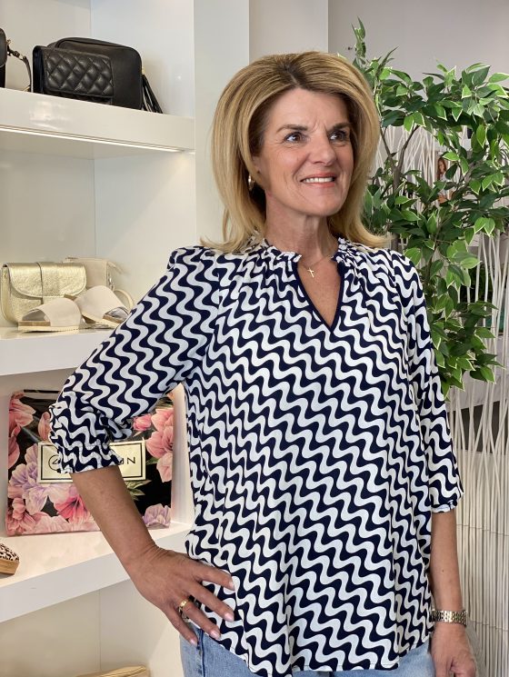 Freequent Adney Blouse star offwhite w. navy - Afbeelding 3