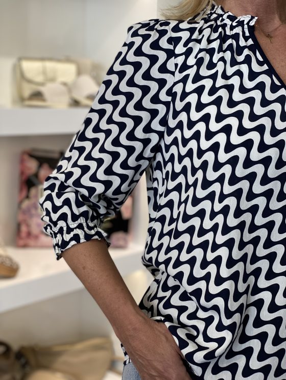 Freequent Adney Blouse star offwhite w. navy - Afbeelding 4