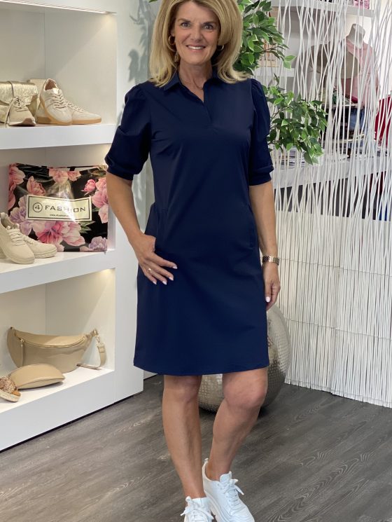 Triple Nine Travelstof Rechte Jurk 51803 donkerblauw