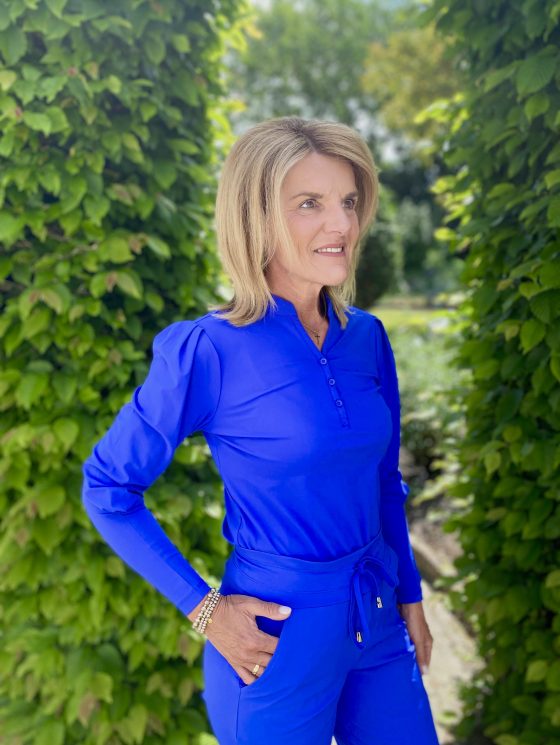 Mi Piace Travelstof top Blouse Pofmouw cobalt 202326 - Afbeelding 3