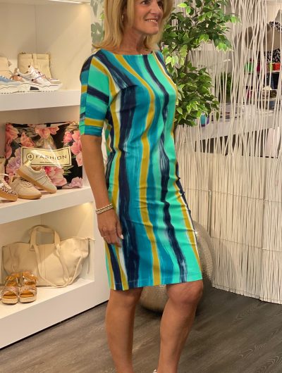 Mi Piace Travelstof Jurk met Boothals 202426  mint leaf  swirly print
