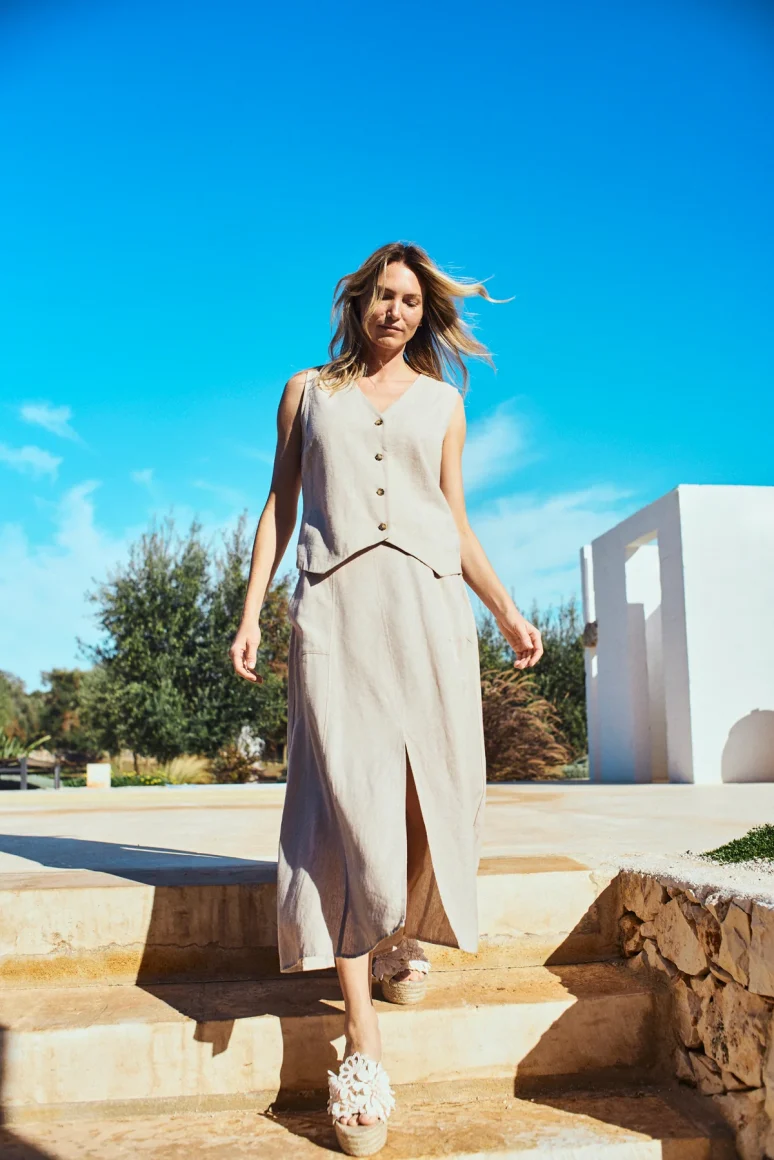 Freequent Lava Linnen Rok zand melange - Afbeelding 4