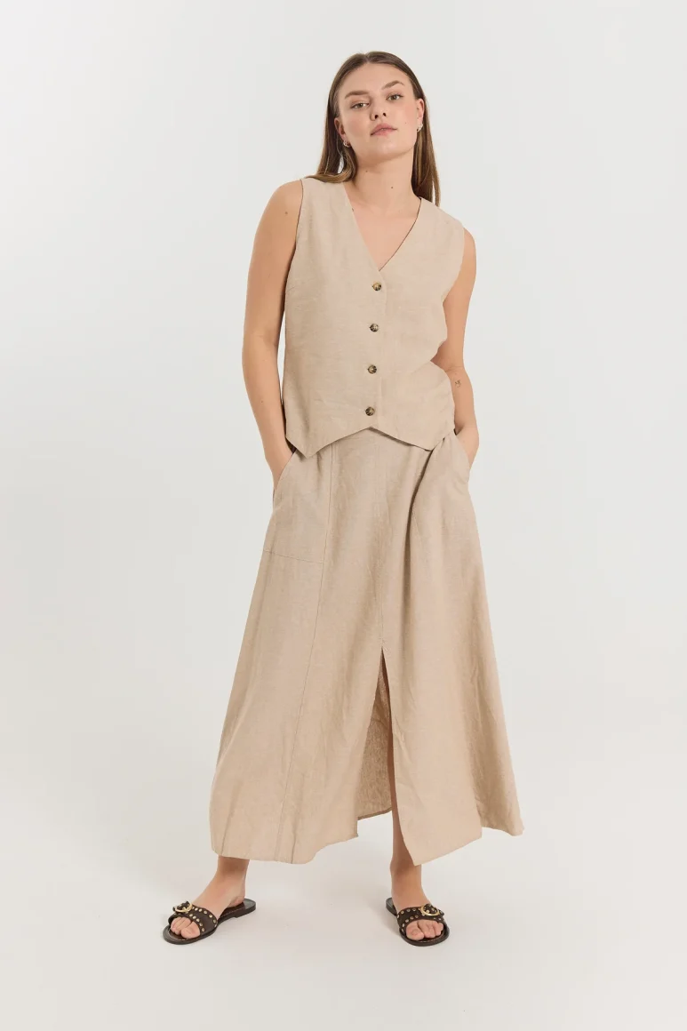 Freequent Lava Linnen Rok zand melange - Afbeelding 5