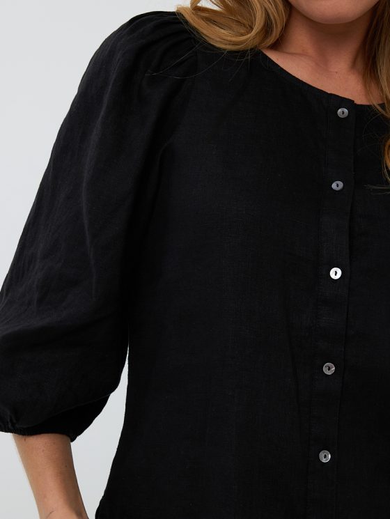 Esqualo Blouse R-neck Linen HS25.28221 zwart - Afbeelding 3