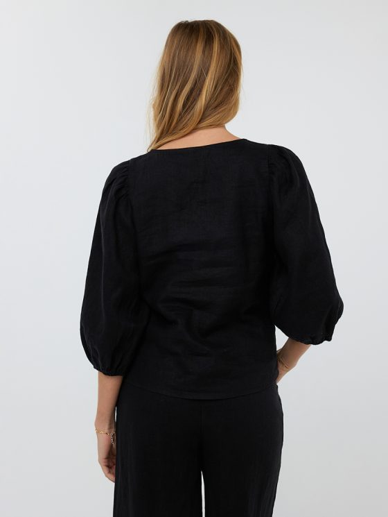 Esqualo Blouse R-neck Linen HS25.28221 zwart - Afbeelding 2