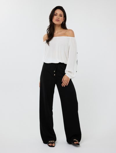 Esqualo Broek Wide Elastic Crinkle zwart HS25.10219