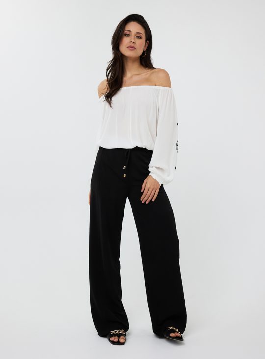 Esqualo Broek Wide Elastic Crinkle zwart HS25.10219