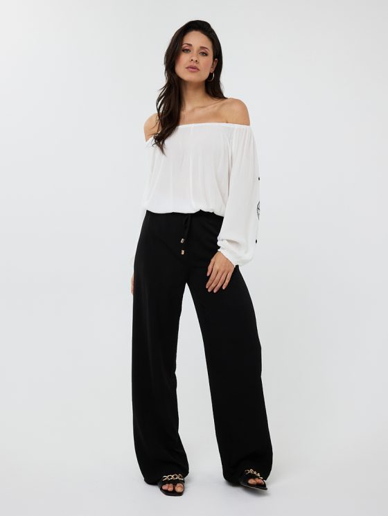 Esqualo Broek Wide Elastic Crinkle zwart HS25.10219