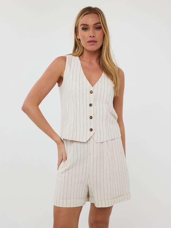 Esqualo Gilet Linen Stripe sand HS25.28214