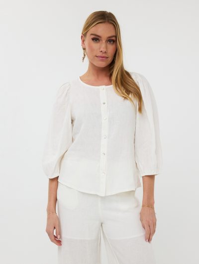 Esqualo Blouse R-neck Linen HS25.28221 off white