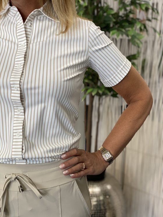 Mi Piace Travelstof Blouse Korte Mouw stripe beige kit 202031 - Afbeelding 3