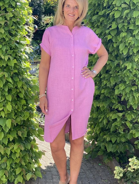Azzurro Doorknoopjurk 5549 roze - Afbeelding 2