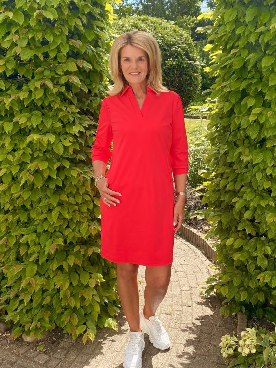 Mi Piace Travelstof Jurk Recht Model 202442 rood - Afbeelding 3