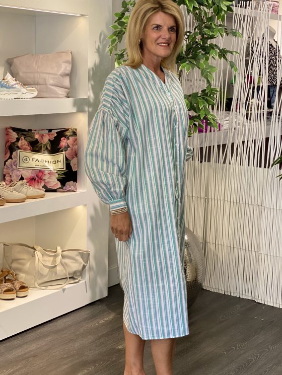 Azzurro Doorknoopjurk A95103 zeegroen