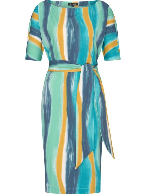 Mi Piace Travelstof Jurk met Boothals 202426 mint swirly print