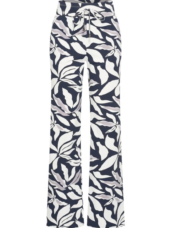 Mi Piace Travelbroek Loose Fit donkerblauw offwhite flower print 202089