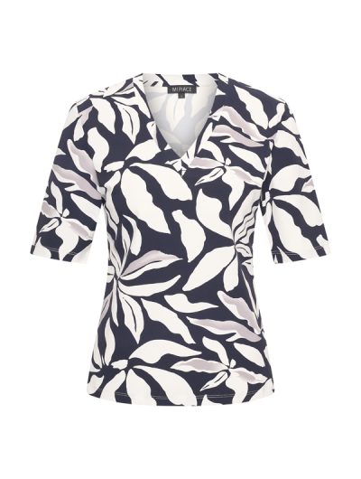 Mi Piace Travelstof Top V-Hals donkerblauw offwhite flower print 202271