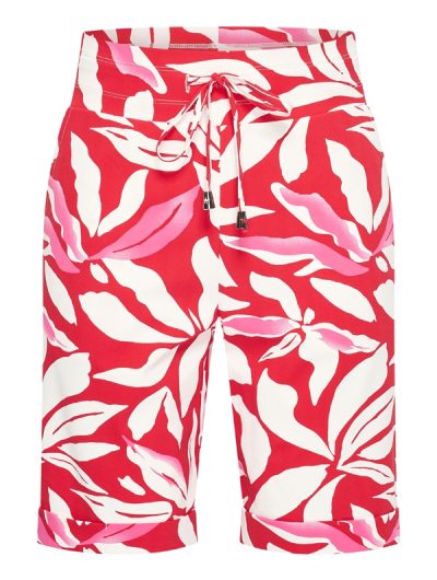 Mi Piace Travelstof iets wijdere Korte Broek rood offwhite flower print 202423