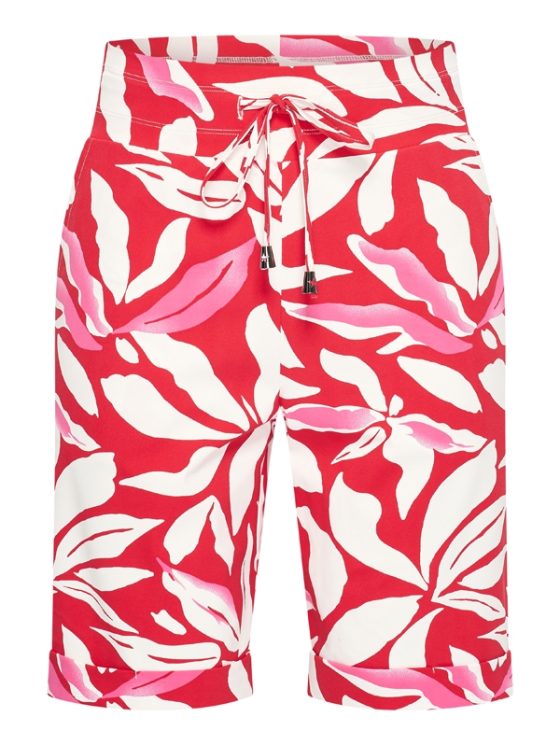 Mi Piace Travelstof iets wijdere Korte Broek rood offwhite flower print 202423