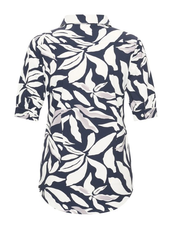 Mi Piace Travelstof Blouse Korte Mouw donkerblauw offwhite flower print 202270 - Afbeelding 3