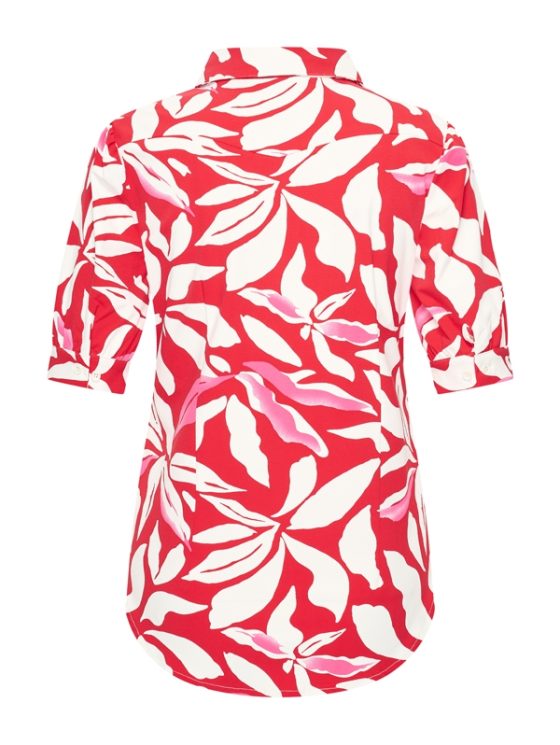 Mi Piace Travelstof Blouse Korte Mouw rood offwhite flower print 202270 - Afbeelding 4