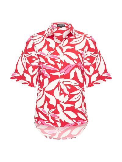 Mi Piace Travelstof Blouse Korte Mouw flower print off white rood 202502