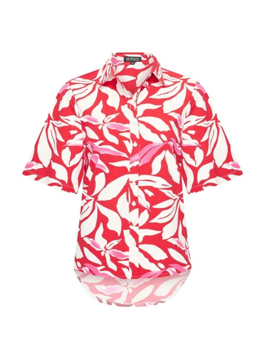 Mi Piace Travelstof Blouse Korte Mouw flower print off white rood 202502
