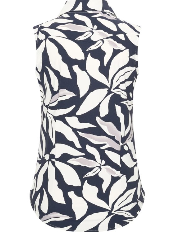 Mi Piace Travelstof Blouse Mouwloos donkerblauw offwhite flower print 202299 - Afbeelding 3