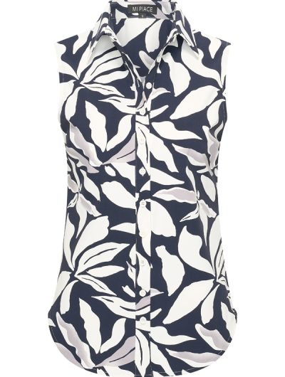 Mi Piace Travelstof Blouse Mouwloos donkerblauw offwhite flower print 202299