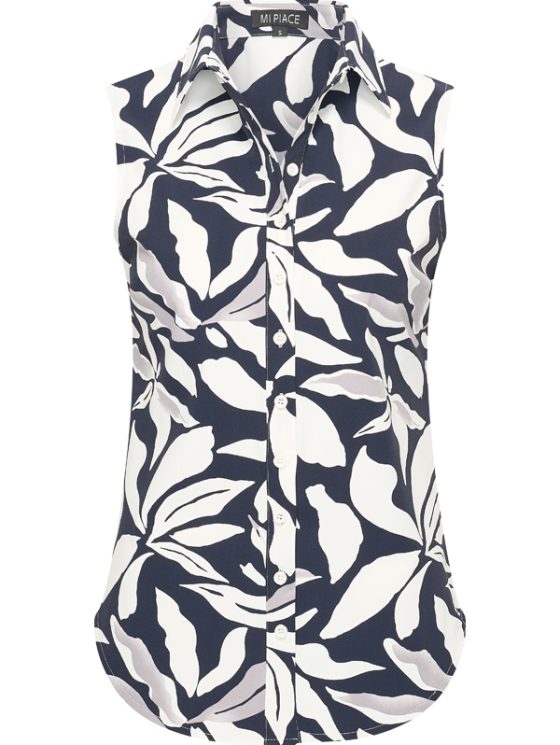 Mi Piace Travelstof Blouse Mouwloos donkerblauw offwhite flower print 202299