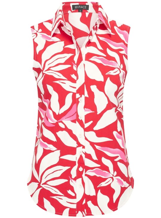 Mi Piace Travelstof Blouse Mouwloos rood offwhite flower print 202299