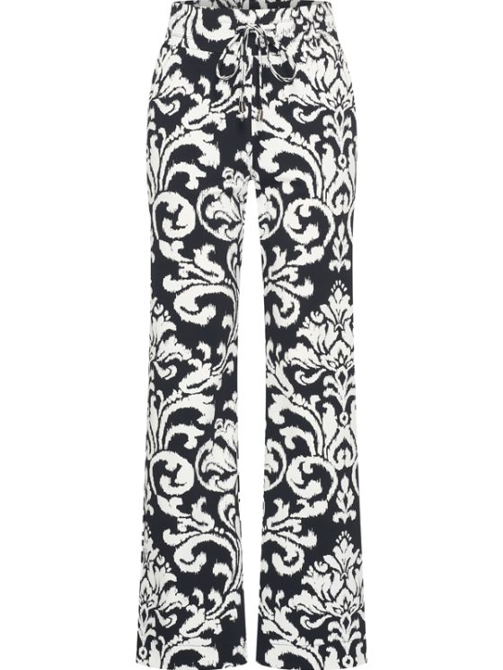 Mi Piace Travelbroek Loose Fit zwart offwhite ornament print 202089