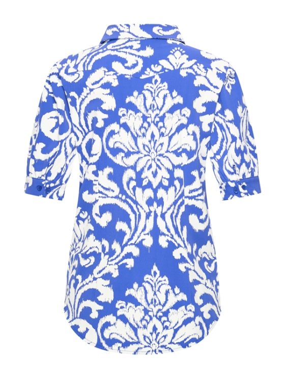 Mi Piace Travelstof Blouse Korte Mouw cobalt offwhite ornament print 202270 - Afbeelding 3
