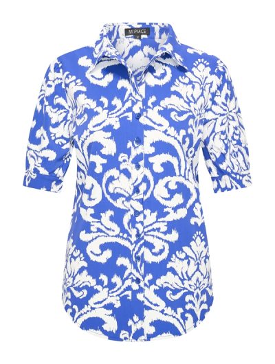 Mi Piace Travelstof Blouse Korte Mouw cobalt offwhite ornament print 202270