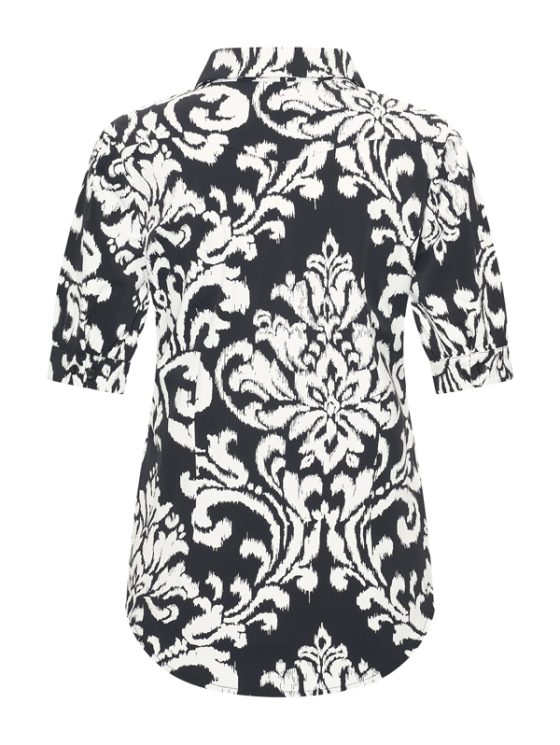 Mi Piace Travelstof Blouse Korte Mouw zwart offwhite ornament print 202270 - Afbeelding 3