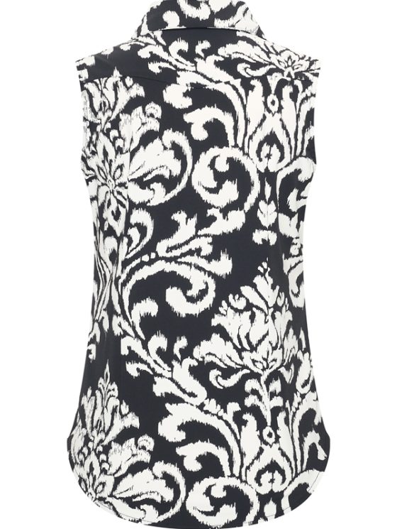 Mi Piace Travelstof Blouse Mouwloos zwart offwhite ornament print 202299 - Afbeelding 3