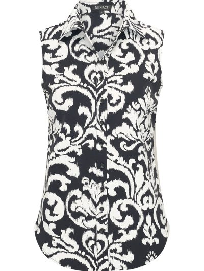 Mi Piace Travelstof Blouse Mouwloos zwart offwhite ornament print 202299