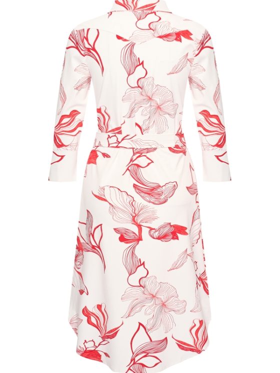 Mi Piace Travelstof Jurk Line Flower Print offwhite rood - Afbeelding 6