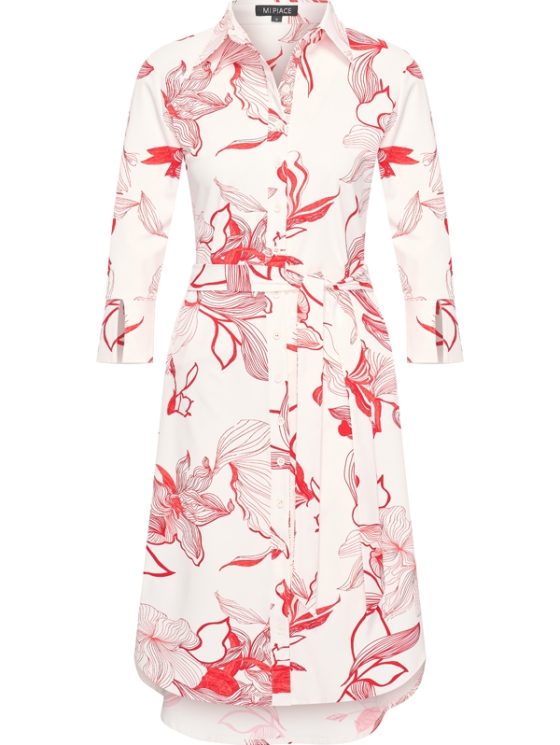 Mi Piace Travelstof Jurk Line Flower Print offwhite rood - Afbeelding 5