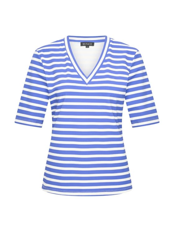 Mi Piace Travelstof Top V-Hals cobalt offwhite stripe 202271