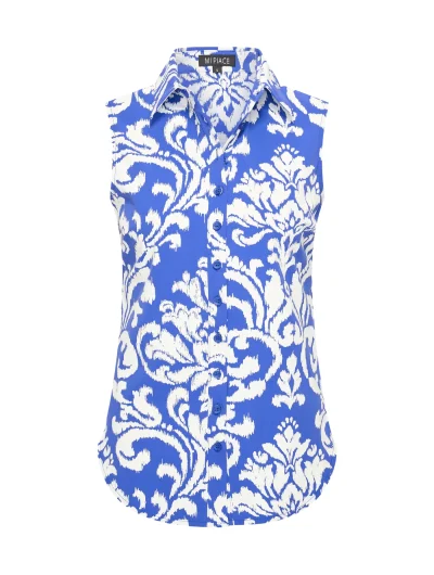 Mi Piace Travelstof Blouse Mouwloos cobalt offwhite ornament print 202299