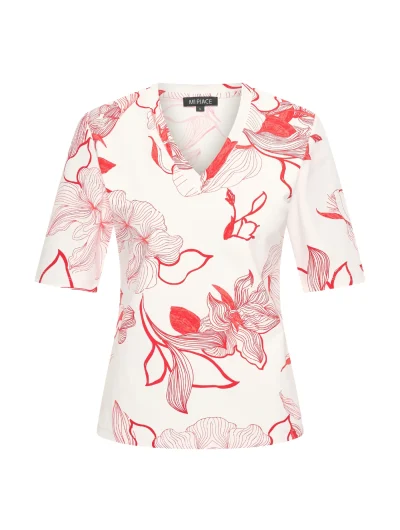 Mi Piace Travelstof Blouse Korte Mouw offwhite rood line flower print 202270