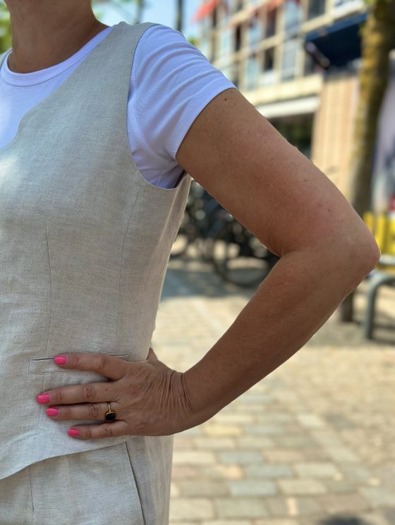 Mi Piace Linnen Gilet beige 2020027 - Afbeelding 3