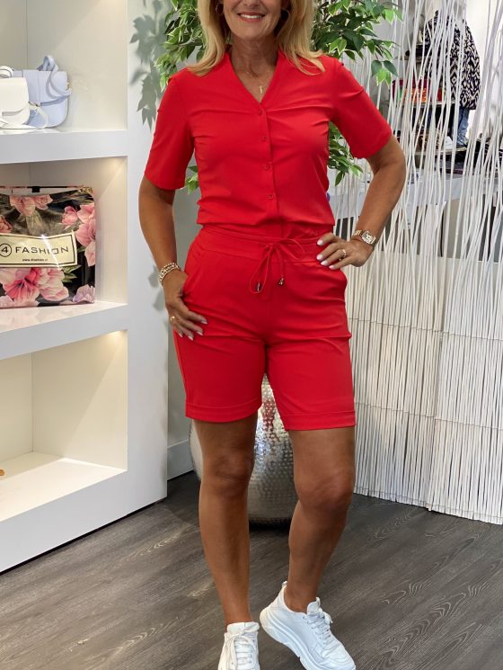 Mi Piace Travelstof Blouse Korte Mouw rood 202603 - Afbeelding 2