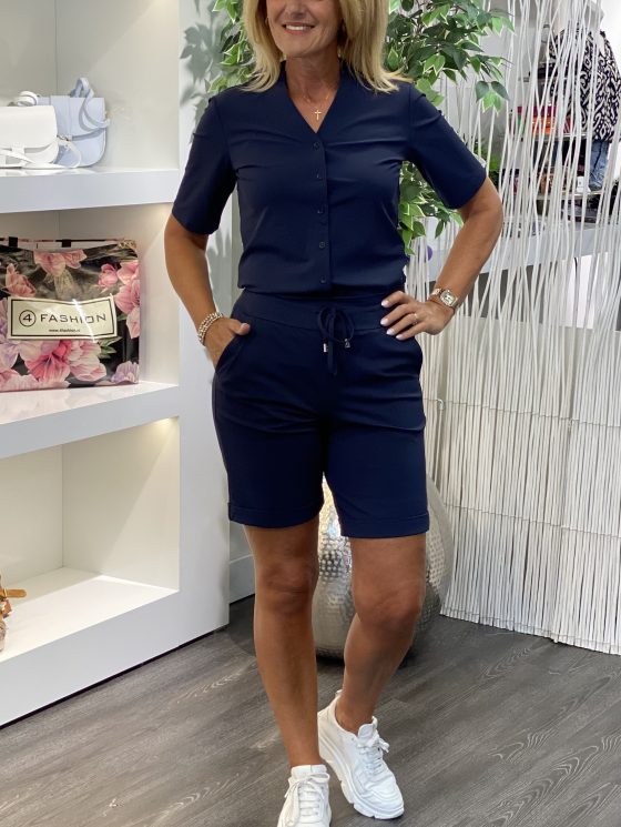 Mi Piace Travelstof Blouse Korte Mouw donkerblauw 202603 - Afbeelding 2