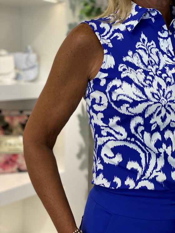 Mi Piace Travelstof Blouse Mouwloos cobalt offwhite ornament print 202299 - Afbeelding 3