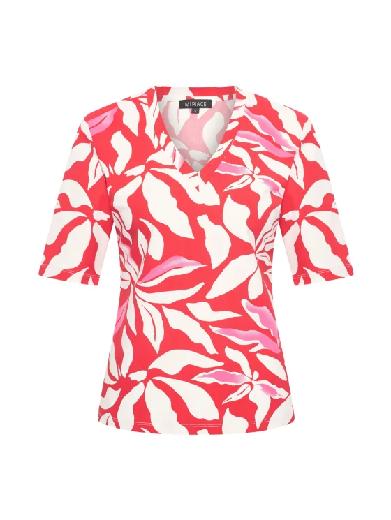 Mi Piace Travelstof Top V-Hals rood offwhite flower print 202271 - Afbeelding 2