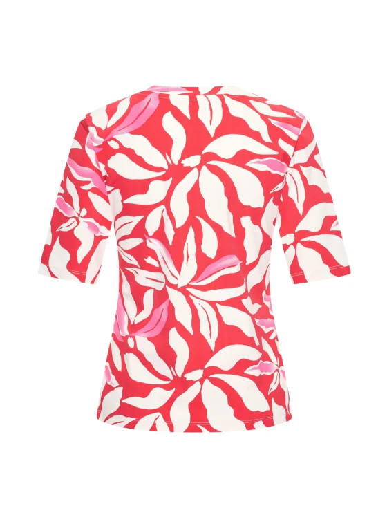 Mi Piace Travelstof Top V-Hals rood offwhite flower print 202271 - Afbeelding 3