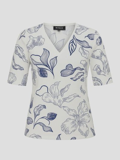 Mi Piace Travelstof Top V-Hals dark blue light blue line flower print 202271